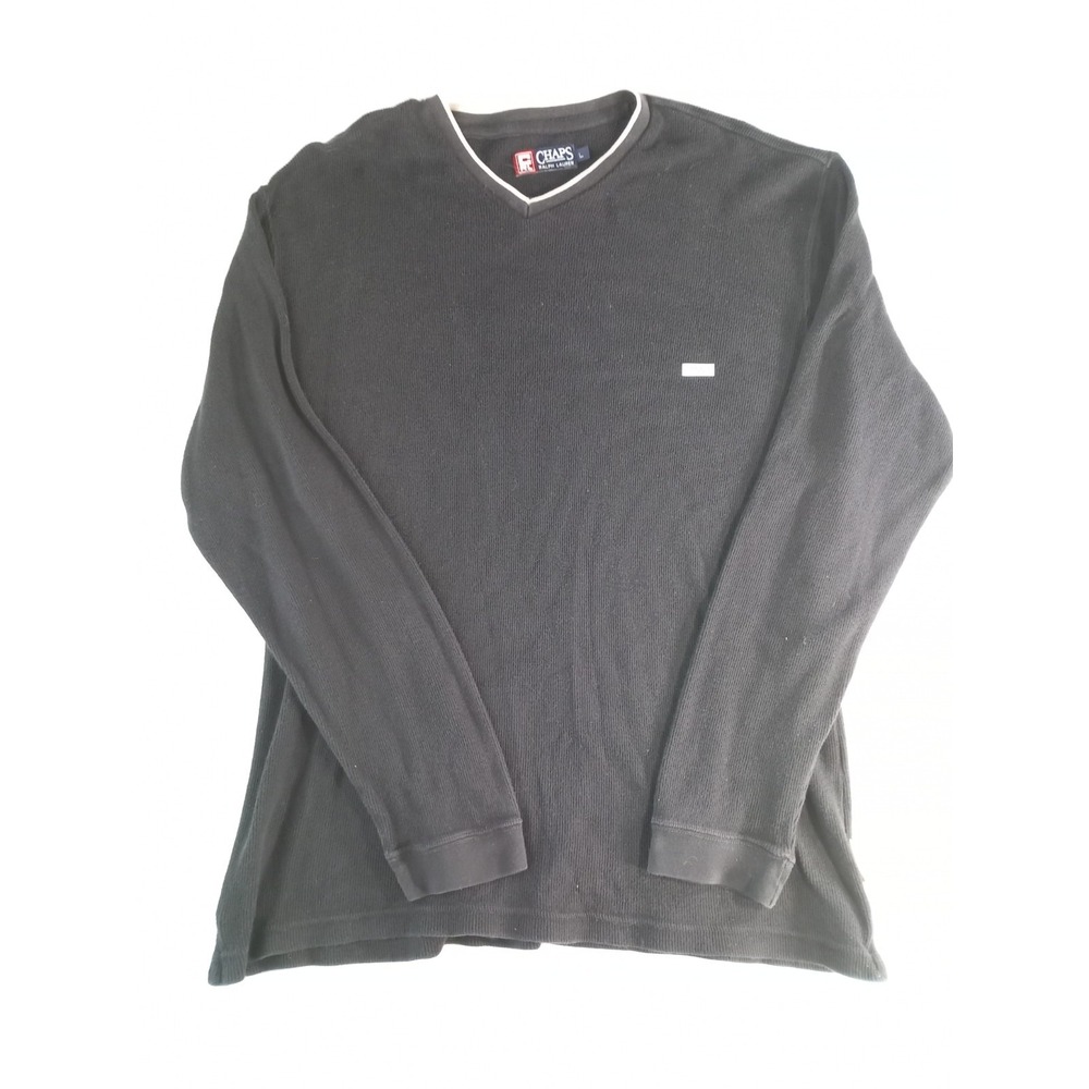 Chaps Ralph Lauren Mens Sweater Large Black V Neck Knit Pullover Classic